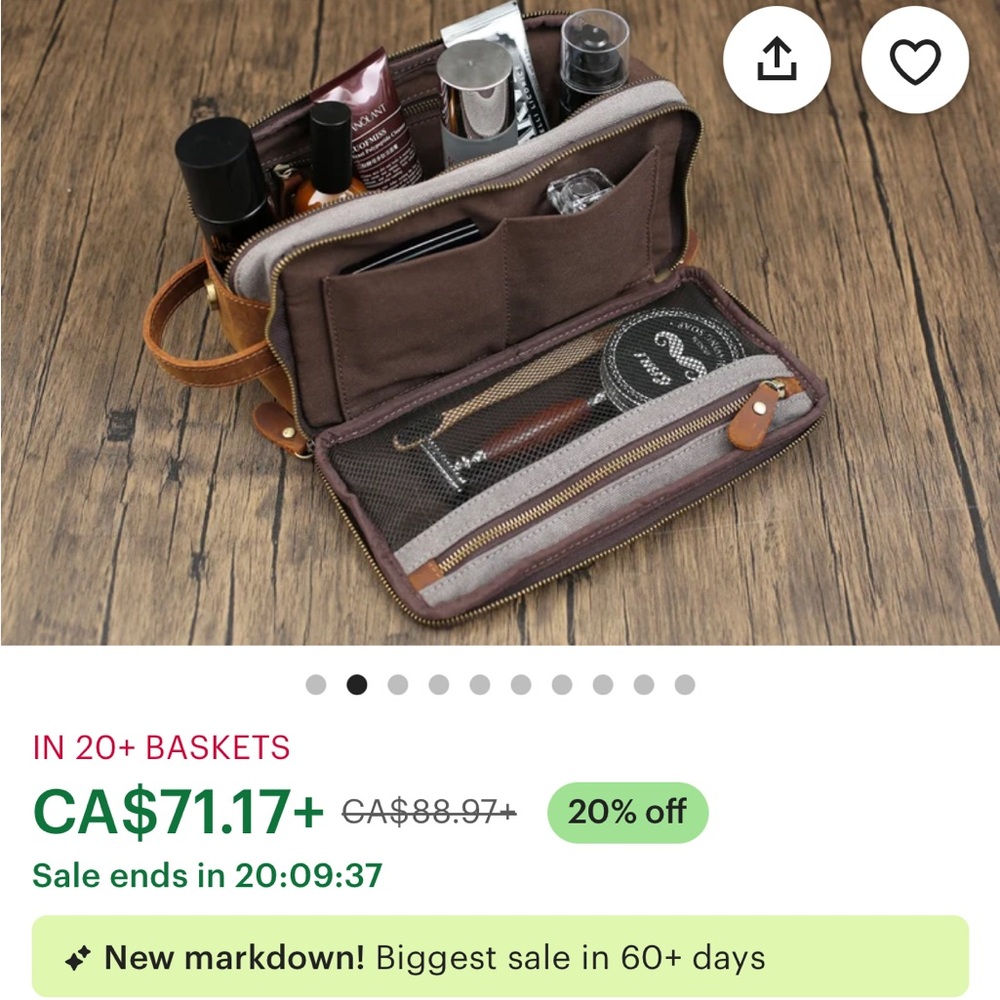 🍾🥂Host pick🎉NWOT waxed canvas & leather Men's toiletry Bag - Picture 9 of 10